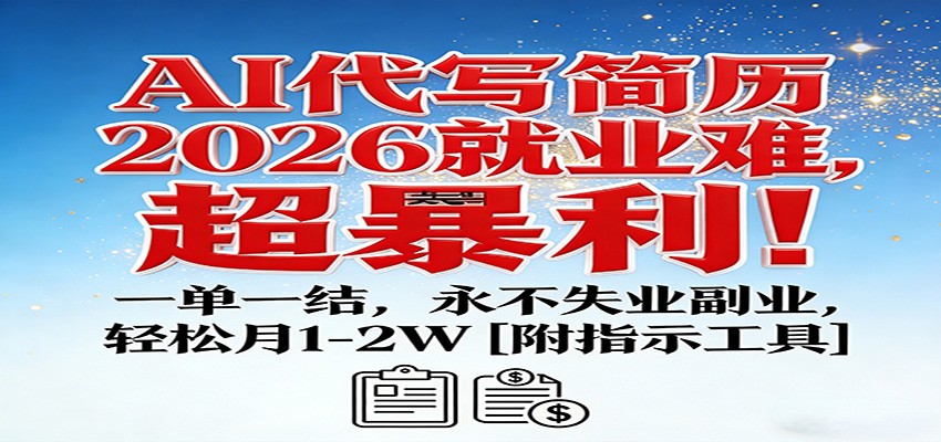 AI代写简历，2026就业难，超暴利！一单一结，永不失业副业，轻松月1-2W【附指令工具】-知芽创业社