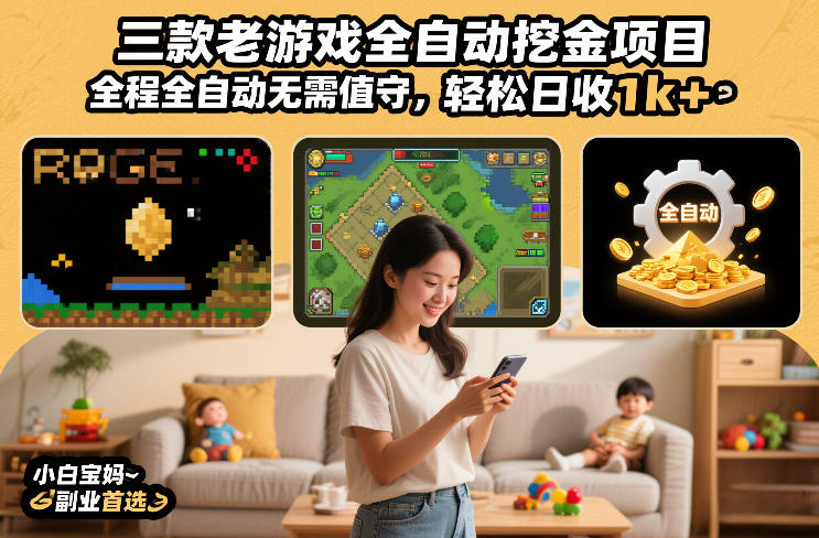 三款老游戏全自动挖金项目，全程全自动无需值守，轻松日收1k+，小白宝妈副业首选【揭秘】-知芽创业社