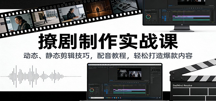 撩剧制作实战课：动态、静态剪辑技巧，配音教程，轻松打造爆款内容-知芽创业社