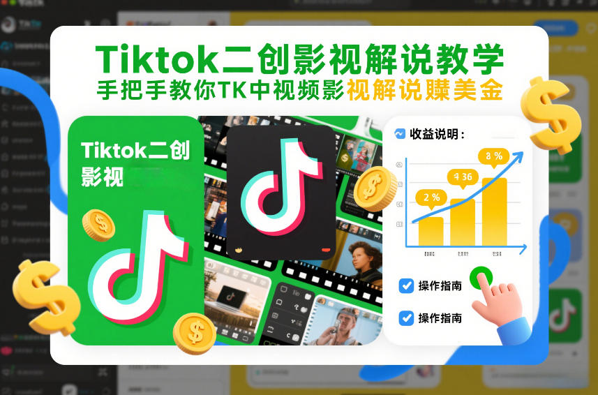 Tiktok二创影视解说教学，手把手教你TK中视频影视解说賺美金(更新26年1月)-知芽创业社