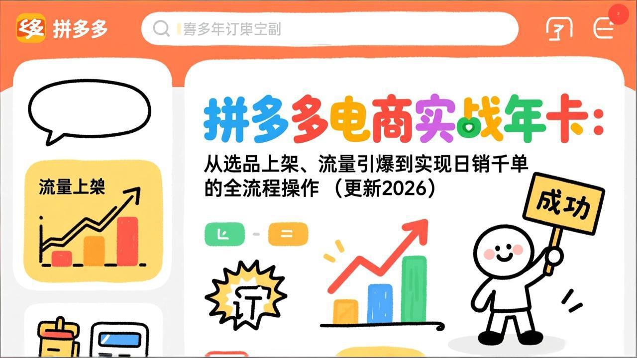 拼多多电商实战年卡:从选品上架、流量引爆到实现日销千单的全流程操作(更新2026-知芽创业社