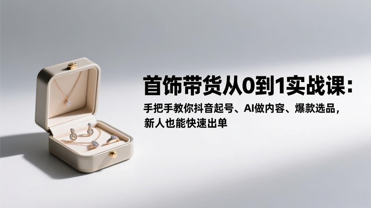 首饰带货从0到1实战课：手把手教你抖音起号、AI做内容、爆款选品，新人也能快速出单-知芽创业社
