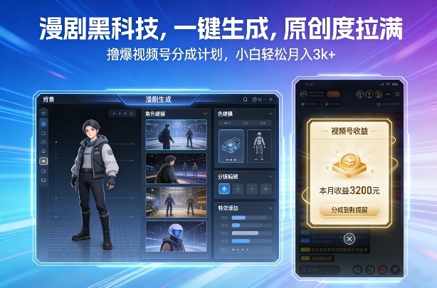 漫剧黑科技，一键生成，原创度拉满，撸爆视频号分成计划，小白轻松月入3k+-知芽创业社