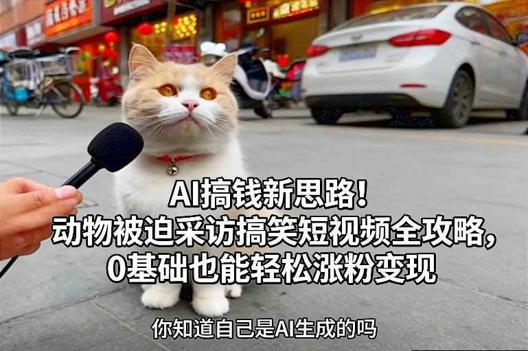 AI搞钱新思路！动物被迫采访搞笑短视频全攻略，0基础也能轻松涨粉变现-知芽创业社