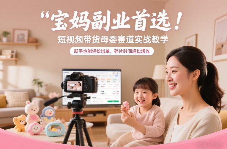 宝妈副业首选!短视频带货母婴赛道实战教学,新手也能轻松出单,碎片时间轻松增收-知芽创业社