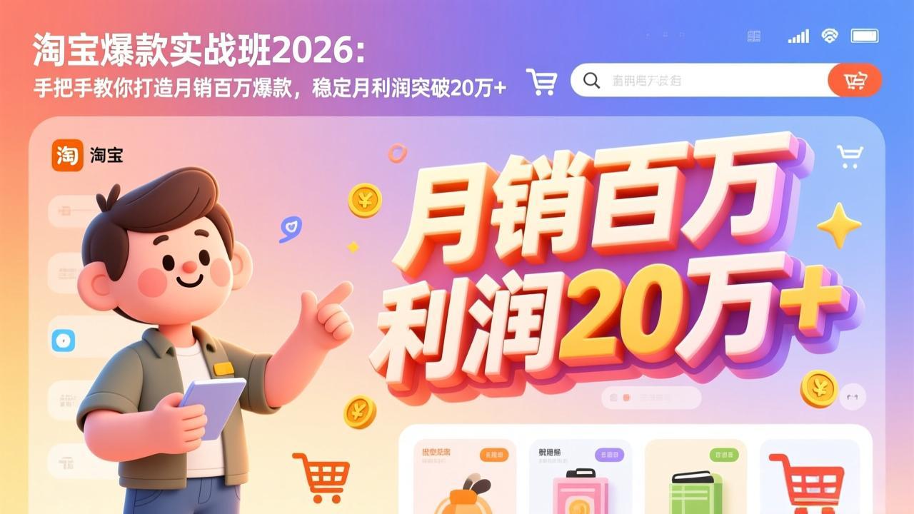 淘宝爆款实战班2026：手把手教你打造月销百万爆款，稳定月利润突破20万+-知芽创业社