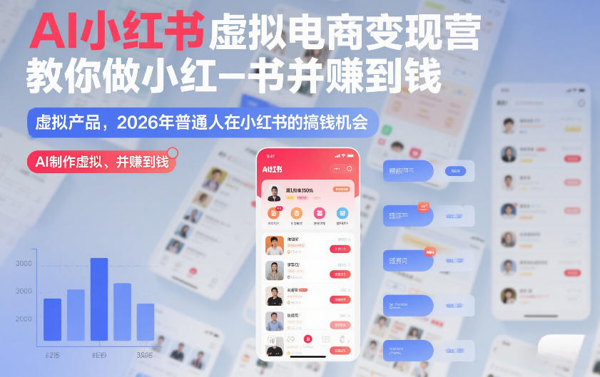 AI小红书虚拟电商变现营，教你做小红书并賺到钱，虚拟产品，2026年普通人在小红书的搞钱机会(更新中)-知芽创业社