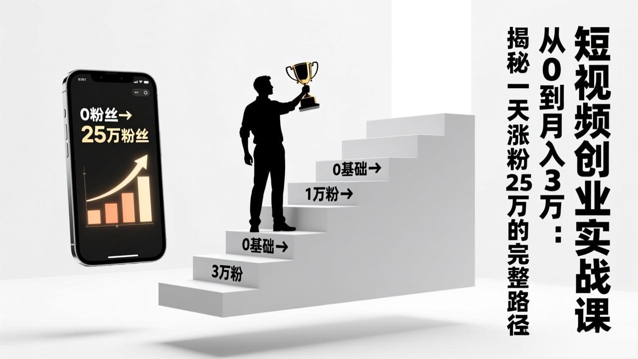 短视频创业实战课：从0到月入3万：揭秘一天涨粉25万的完整路径-知芽创业社