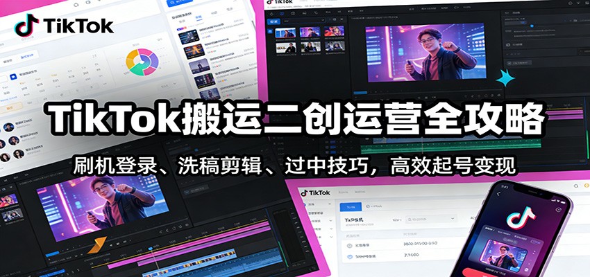 TikTok搬运二创运营全攻略：刷机登录、洗稿剪辑 、过中技巧，高效起号变现-知芽创业社
