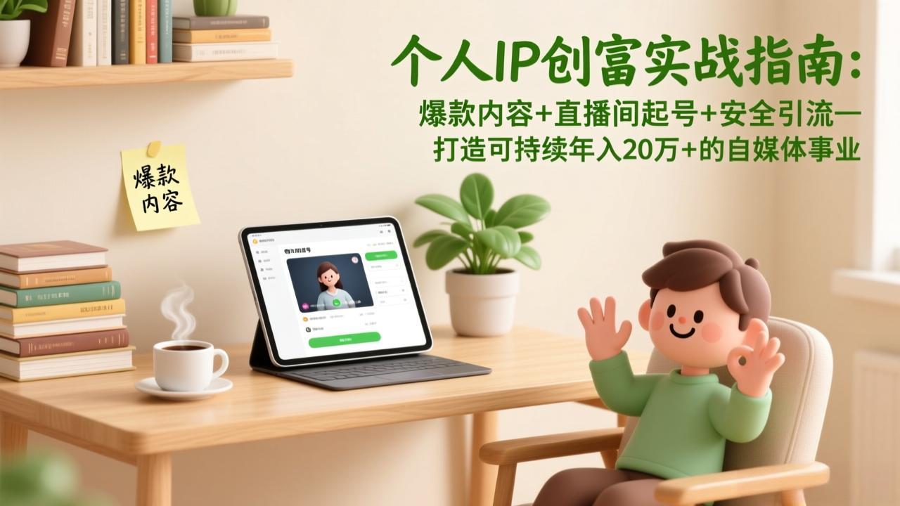个人IP创富实战指南：爆款内容+直播间起号+安全引流，打造可持续年入20万+的自媒体事业-知芽创业社