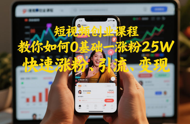 短视频创业课程，教你如何0基础一天涨粉25W，快速涨粉、引流、变现-知芽创业社