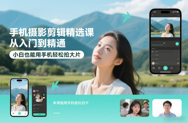 手机摄影剪辑精选课，从入门到精通，小白也能用手机轻松拍大片-知芽创业社