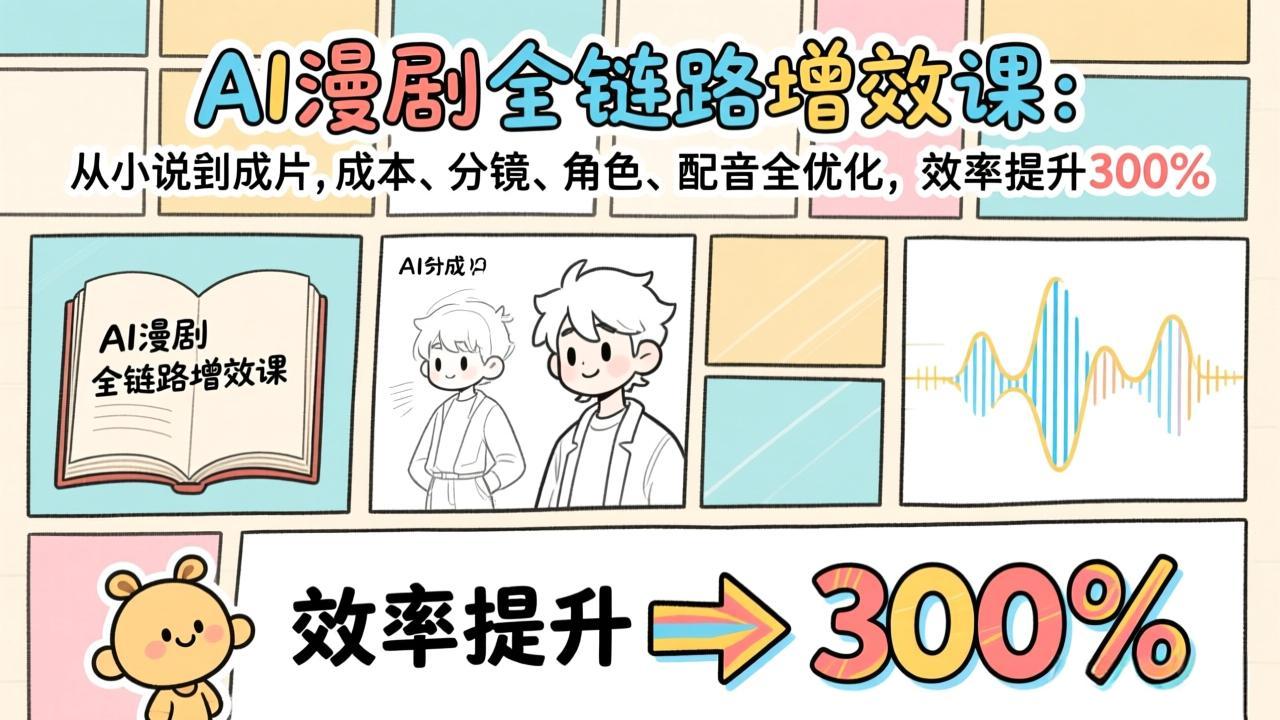 AI漫剧全链路增效课：从小说到成片，成本、分镜、角色、配音全优化，效率提升300%-知芽创业社