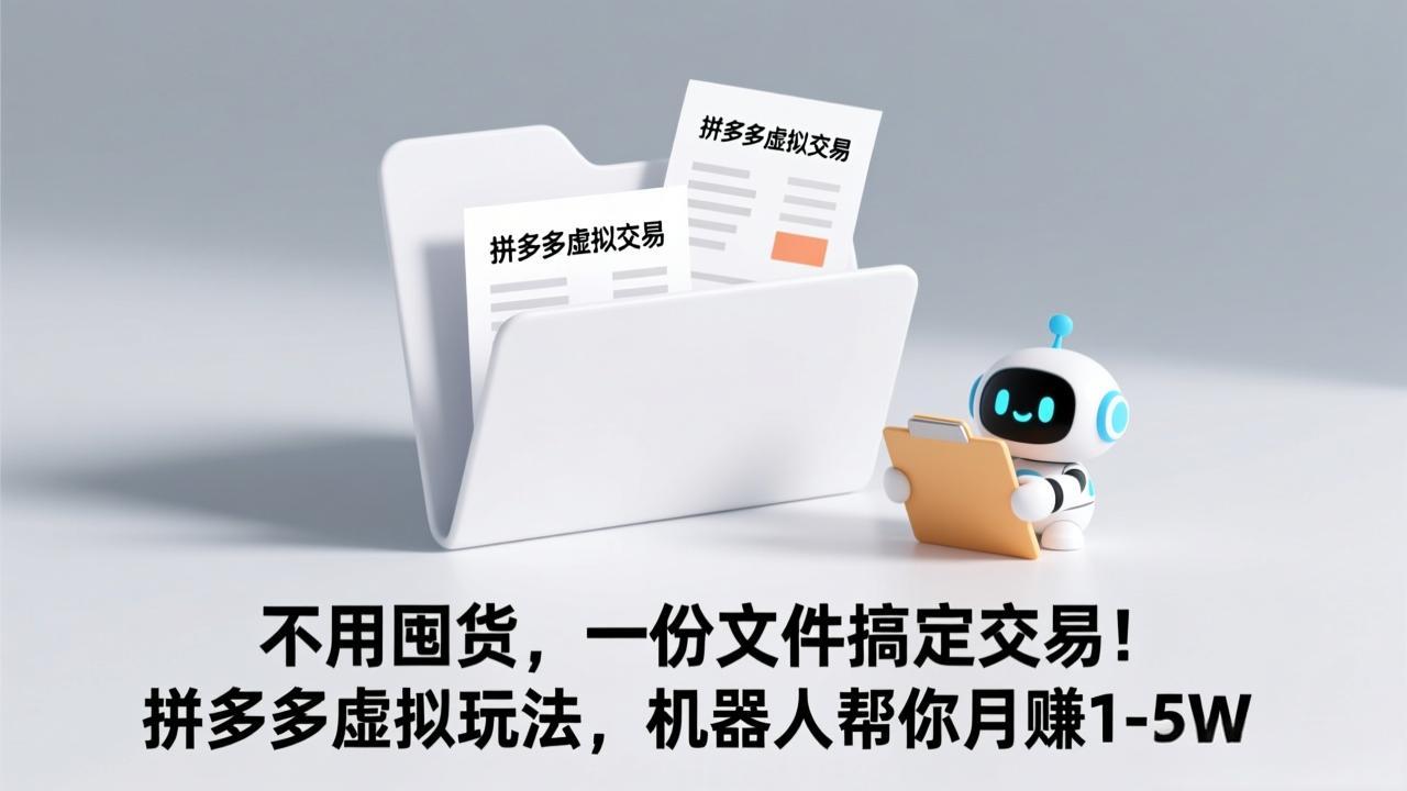 不用囤货，一份文件搞定交易！拼多多虚拟玩法，机器人帮你月赚 1-5W-知芽创业社