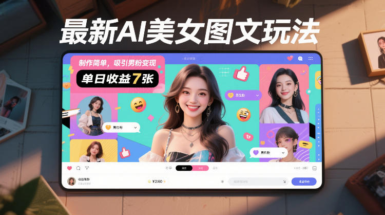 最新AI美女图文玩法，制作简单，吸引男粉变现，单天收益7张-知芽创业社