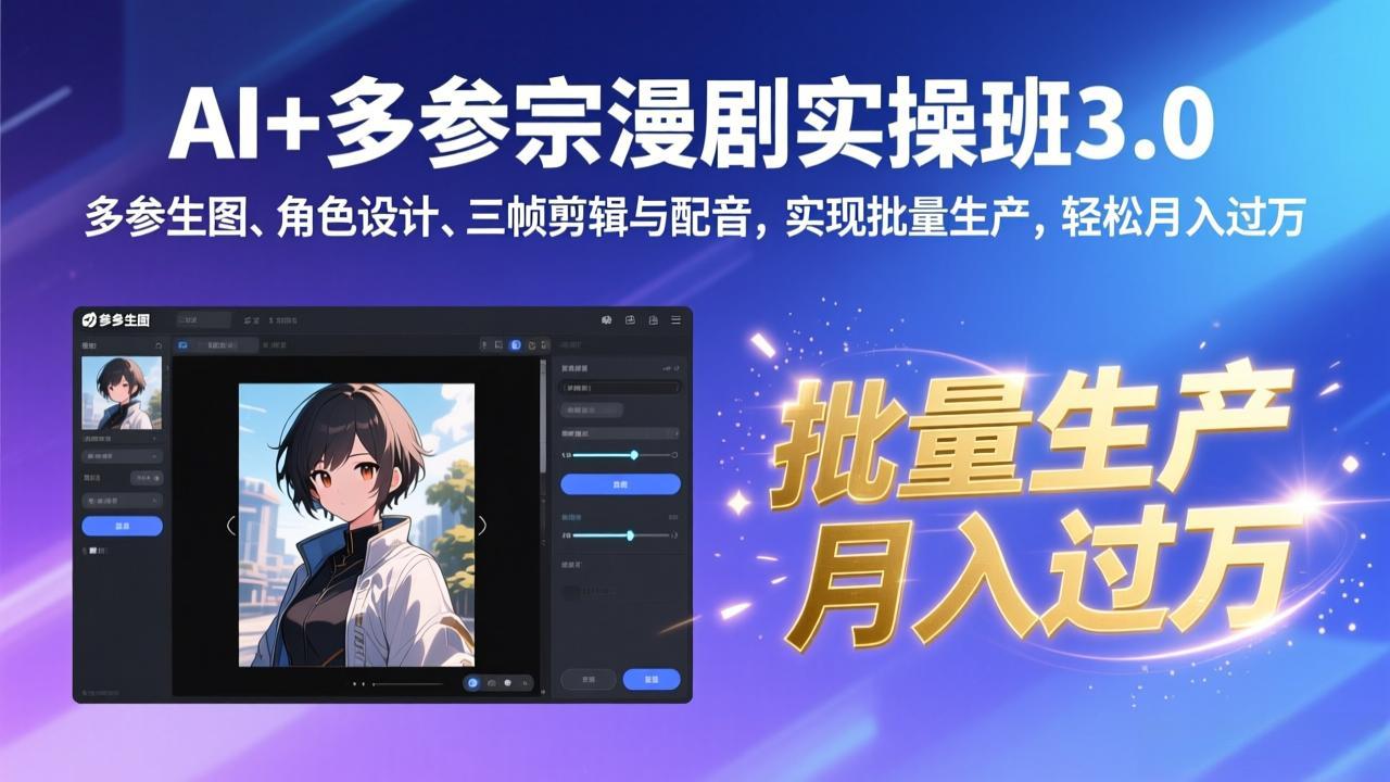 AI+多参宗漫剧实操班3.0：多参生图、角色设计、三帧剪辑与配音，实现批量生产，轻松月入过万-知芽创业社
