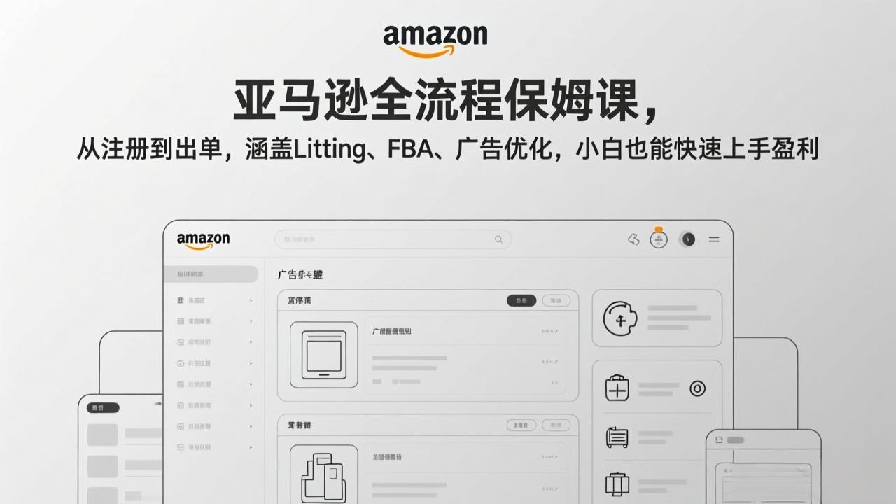 亚马逊全流程保姆课，从注册到出单，涵盖Listing、FBA、广告优化，小白也能快速上手盈利-知芽创业社