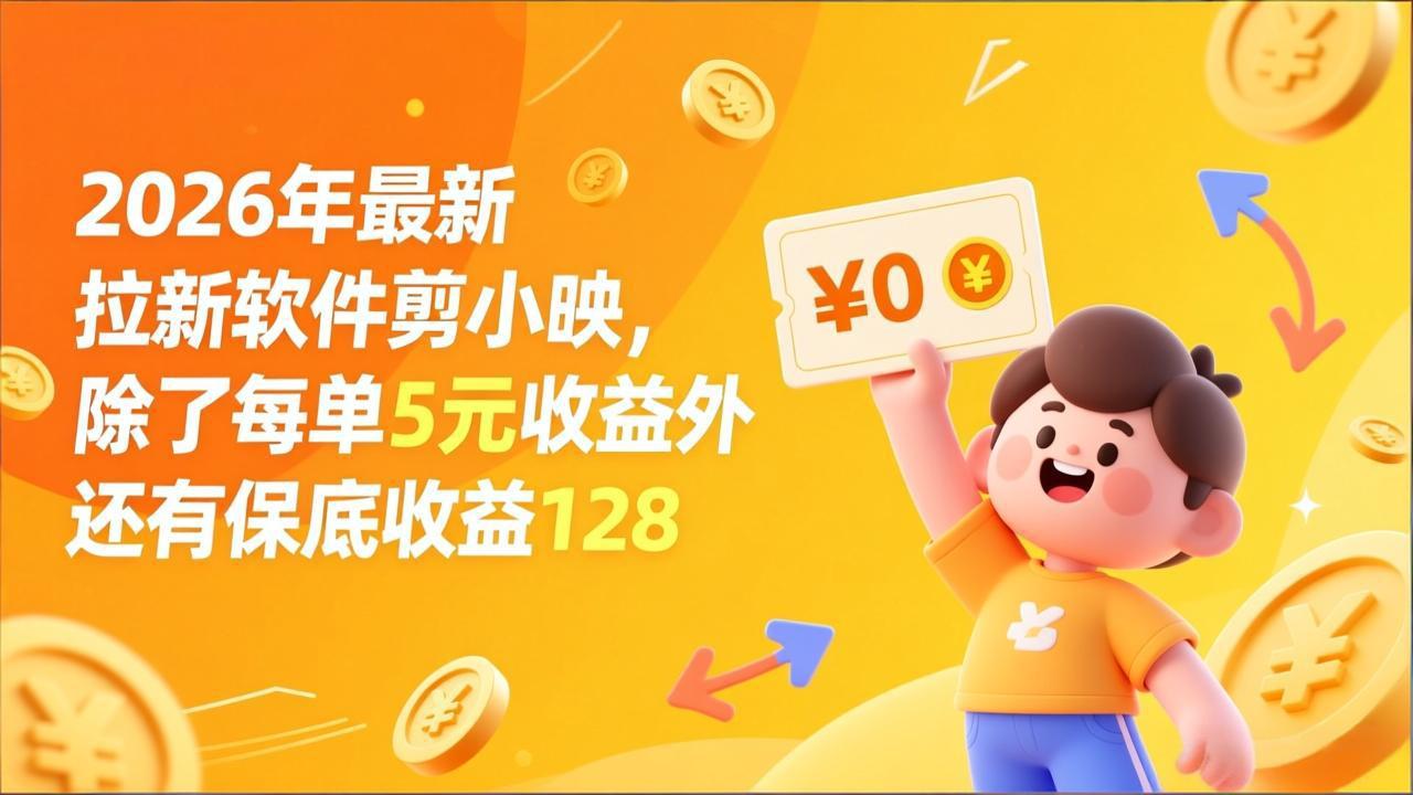 最新拉新软件剪小映，除了每单5元收益外还有保底收益128-知芽创业社