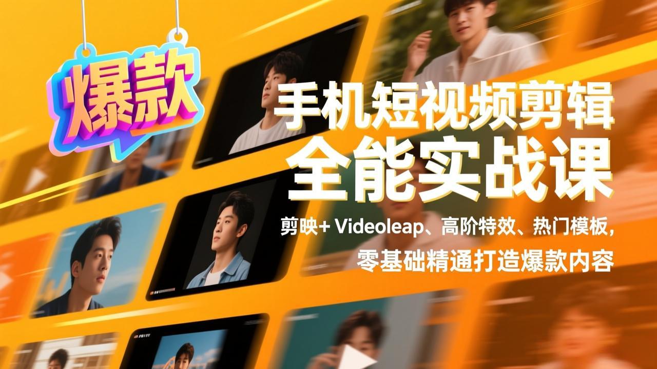 手机短视频剪辑全能实战课，剪映+Videoleap、高阶特效、热门模板，零基础精通打造爆款内容-知芽创业社