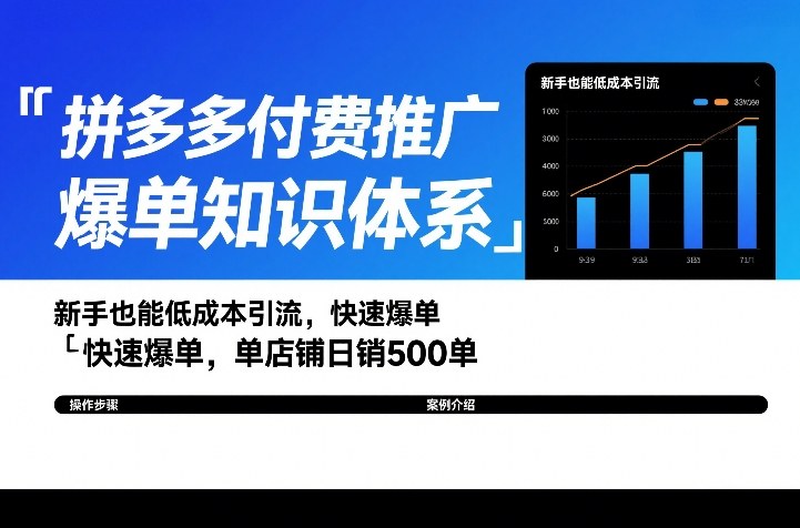 拼多多付费推广爆单知识体系，新手也能低成本引流，快速爆单，单店铺日销500单-知芽创业社