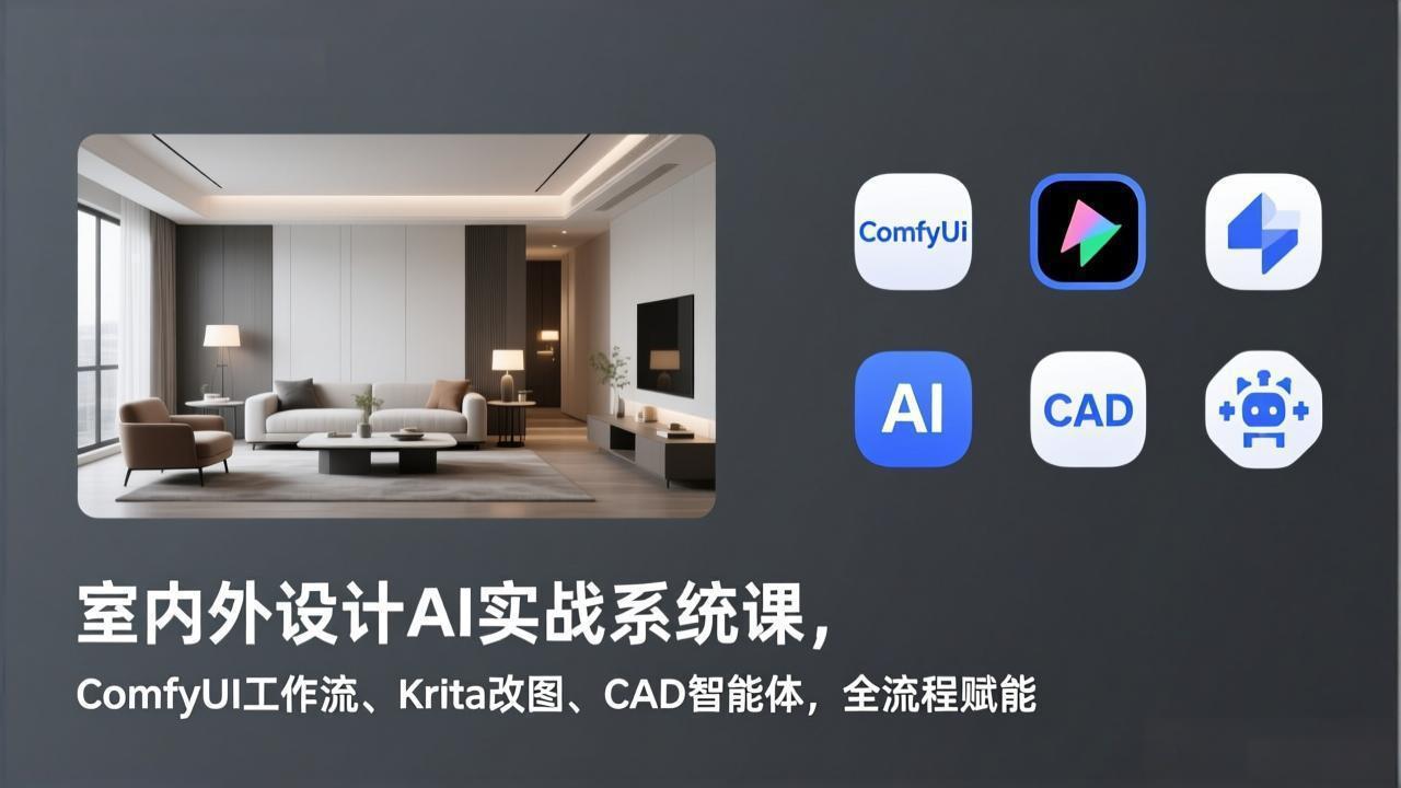 室内外设计AI实战系统课，ComfyUI工作流、Krita改图、CAD智能体，全流程赋能-知芽创业社