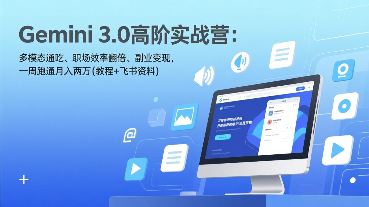 Gemini 3.0高阶实战营：多模态通吃、职场效率翻倍、副业变现，一周跑通月入两万(教程+飞书资料-知芽创业社