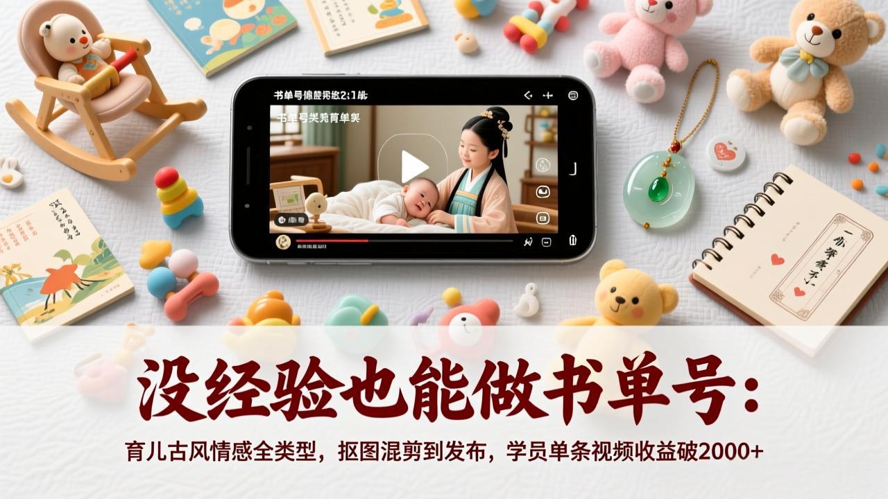 没经验也能做书单号：育儿古风情感全类型，抠图混剪到发布，学员单条视频收益破2000+-知芽创业社
