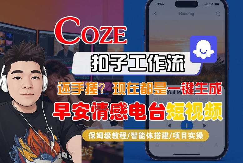 【Coze工作流搭建实操教程】【coze】早安情感电台日签视频还在手动做?用扣子工作流自动生成,省时90%-知芽创业社