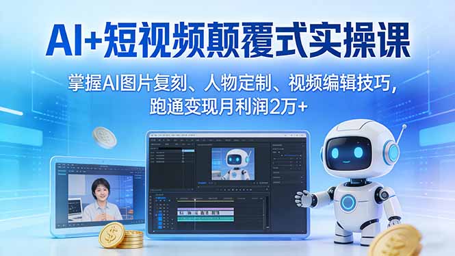 AI+短视频颠覆式实操课：掌握AI图片复刻、人物定制、视频编辑技巧，跑通变现月利润2万+-知芽创业社