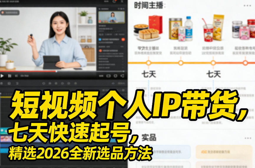 短视频个人IP带货，七天快速起号，精选2026全新选品方法-知芽创业社