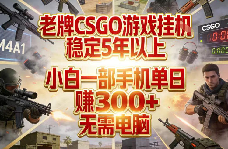 老牌CSGO游戏挂G，稳定5年以上，小白一部手机单日賺3张+，无需电脑【揭秘】-知芽创业社