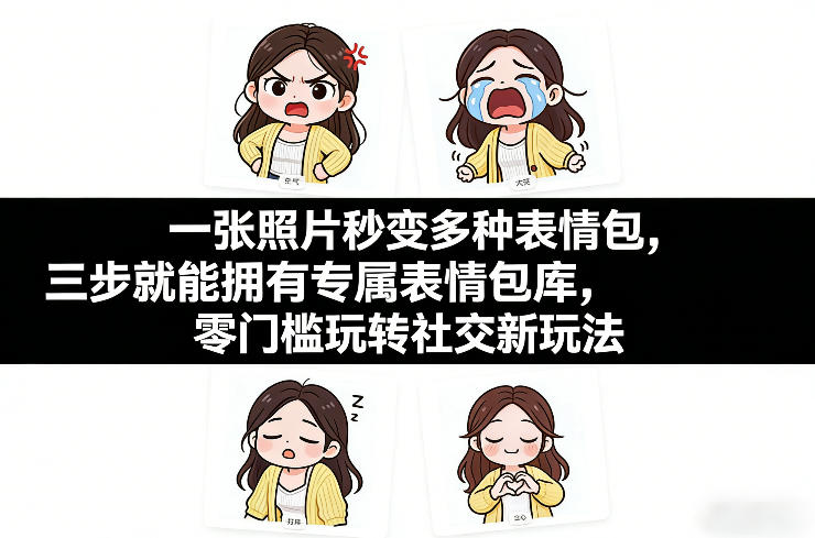 一张照片秒变多种表情包，三步就能拥有专属表情包库，零门槛玩转社交新玩法【文档】-知芽创业社