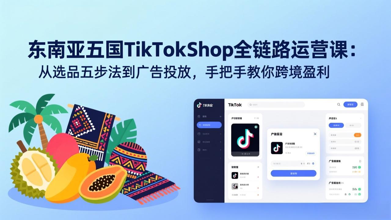 东南亚五国TikTok Shop全链路运营课：从选品五步法到广告投放，手把手教你跨境盈利-知芽创业社