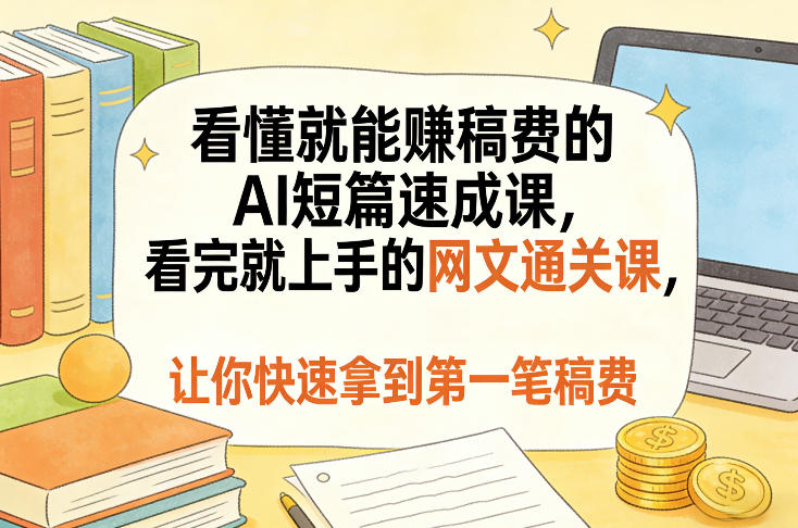 看懂就能賺稿费的AI短篇速成课，看完就上手的网文通关课，让你快速拿到第一笔稿费-知芽创业社
