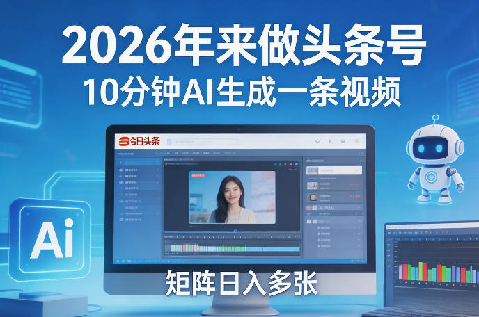 2026年来做头条号，10分钟AI生成一条视频，矩阵日入多张-知芽创业社