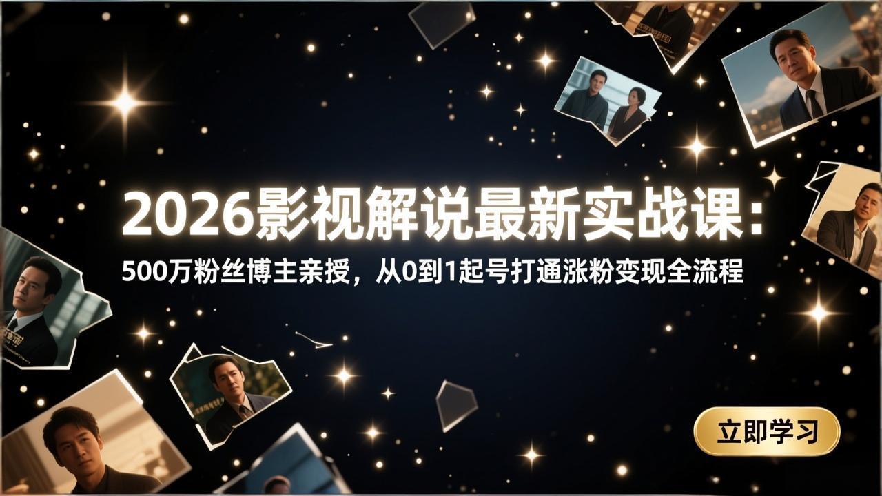 2026影视解说最新实战课：500万粉丝博主亲授，从0到1起号打通涨粉变现全流程-知芽创业社