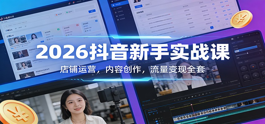 2026抖音新手实战课：店铺运营，内容创作，流量变现全套-知芽创业社