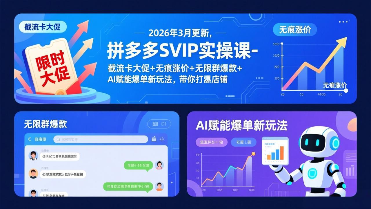拼多多SVIP实操课-26年3月，截流卡大促+无痕涨价+无限群爆款+AI赋能爆单新玩法，带你打爆店铺-知芽创业社