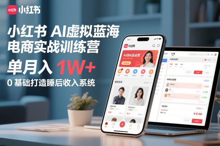 小红书AI虚拟蓝海电商实战训练营，单月入1W+，0基础打造睡后收入系统(更新)-知芽创业社