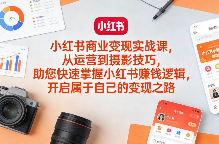 小红书商业变现实战课，从运营到摄影技巧，助您快速掌握小红书賺钱逻辑，开启属于自己的变现之路-知芽创业社