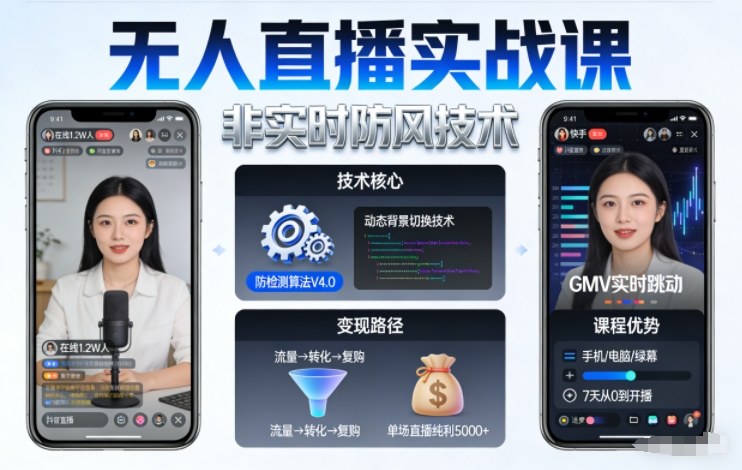 宝子哥无人直播实战课，非实时防风技术，聚焦抖音快手等平台直播带货，轻松开启直播变现之路(更新2026年3月)-知芽创业社