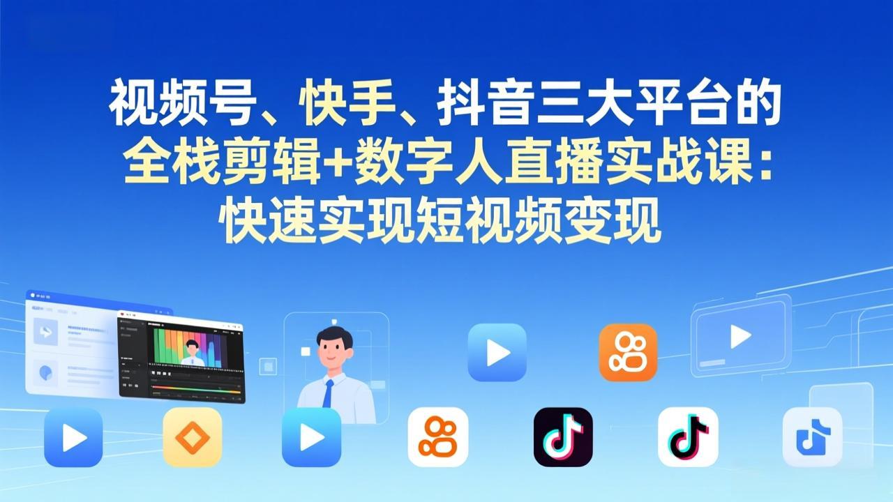 视频号+快手+抖音三大平台的全栈剪辑+数字人直播实战课-3月更新：快速实现短视频变现-知芽创业社