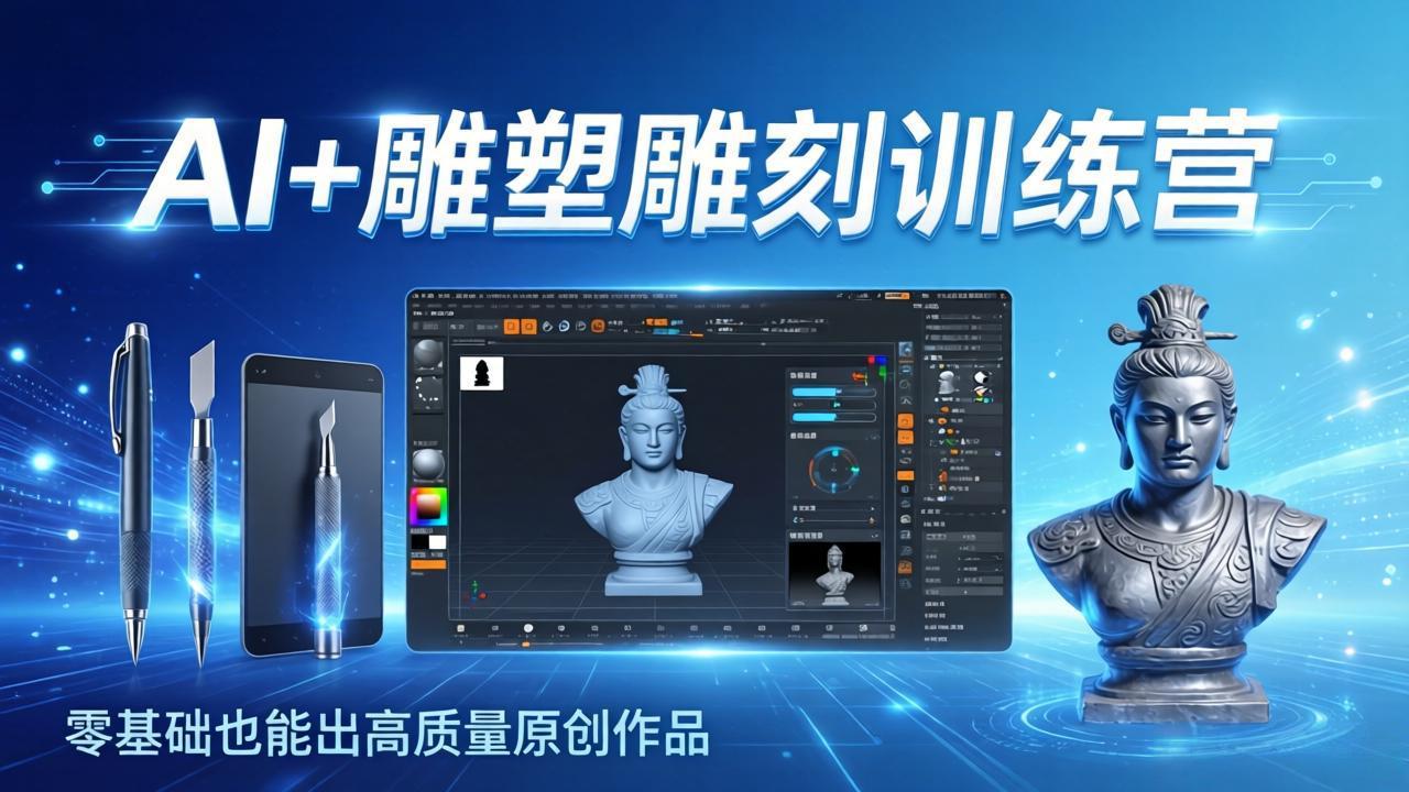 AI+雕塑雕刻训练营：从AI创作、大模型训练到3D雕刻 + 渲染，零基础也能出高质量原创作品-知芽创业社