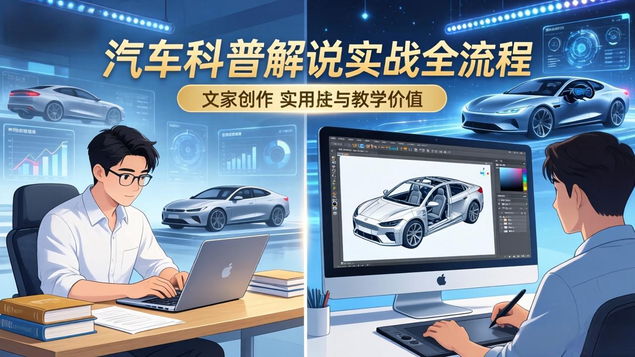 抖音汽车科普解说实战：文案+动画+画面处理+去水印全流程，打造专业汽车科普视频-知芽创业社