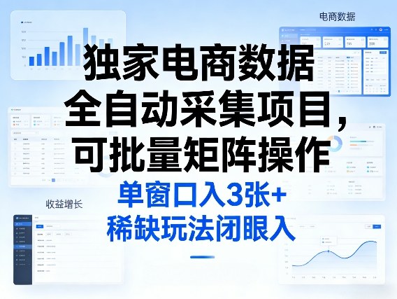 独家电商数据全自动采集项目，可批量矩阵操作，单窗口日入3张+，稀缺玩法闭眼入【揭秘】-知芽创业社