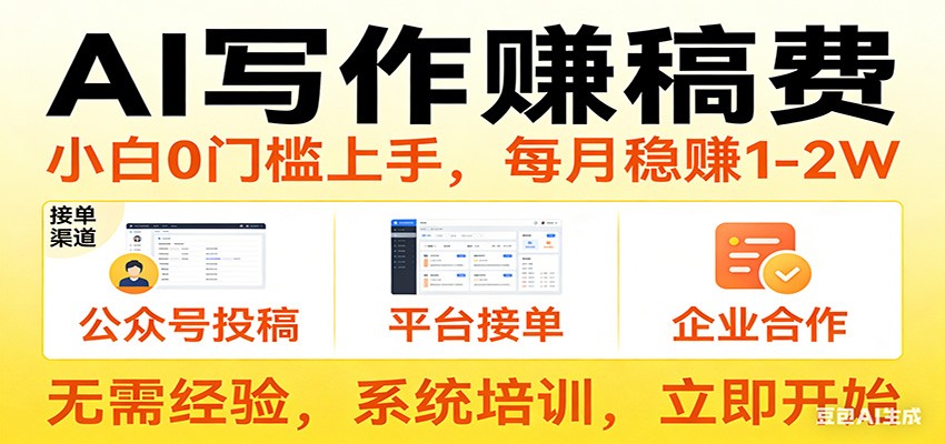 用AI写作赚稿费，提供接单渠道，每月稳赚1-2W，小白0门槛上手！-知芽创业社