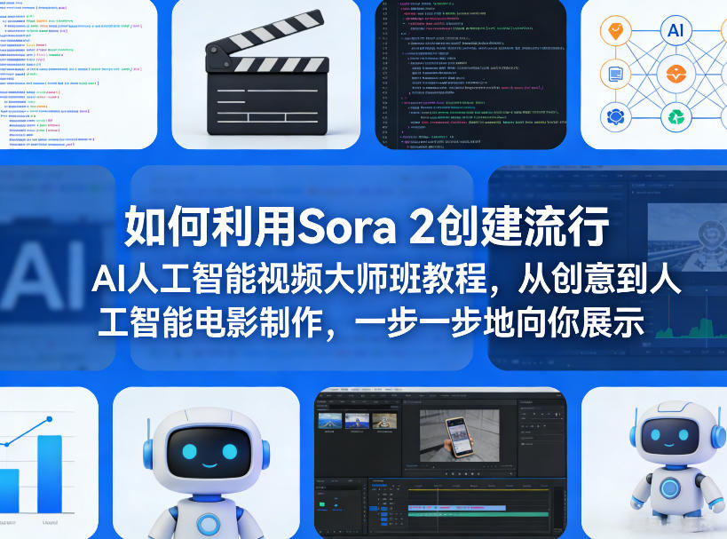 如何利用Sora 2创建流行AI人工智能视频大师班教程，从创意到人工智能电影制作，一步一步地向你展示-知芽创业社