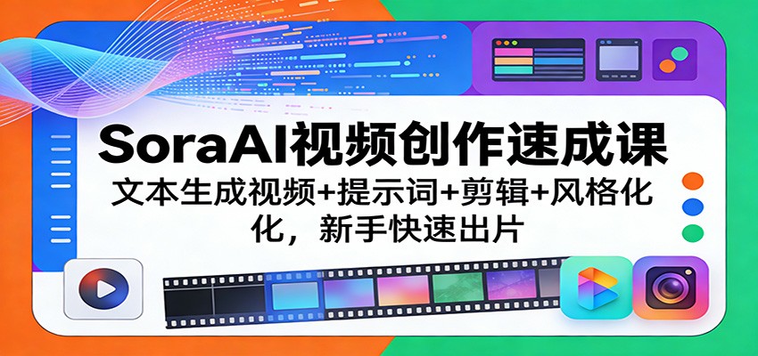 SoraAI视频创作速成课：文本生成视频+提示词+剪辑+风格化，新手快速出片-知芽创业社