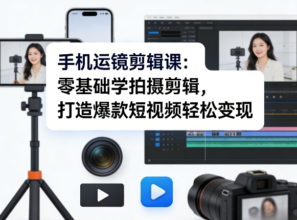 手机运镜剪辑课：零基础学拍摄剪辑，打造爆款短视频轻松变现-知芽创业社