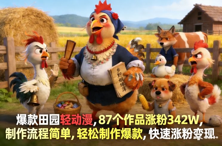 爆款田园轻动漫，87个作品涨粉342W，制作流程简单，轻松制作爆款，快速涨粉变现-知芽创业社